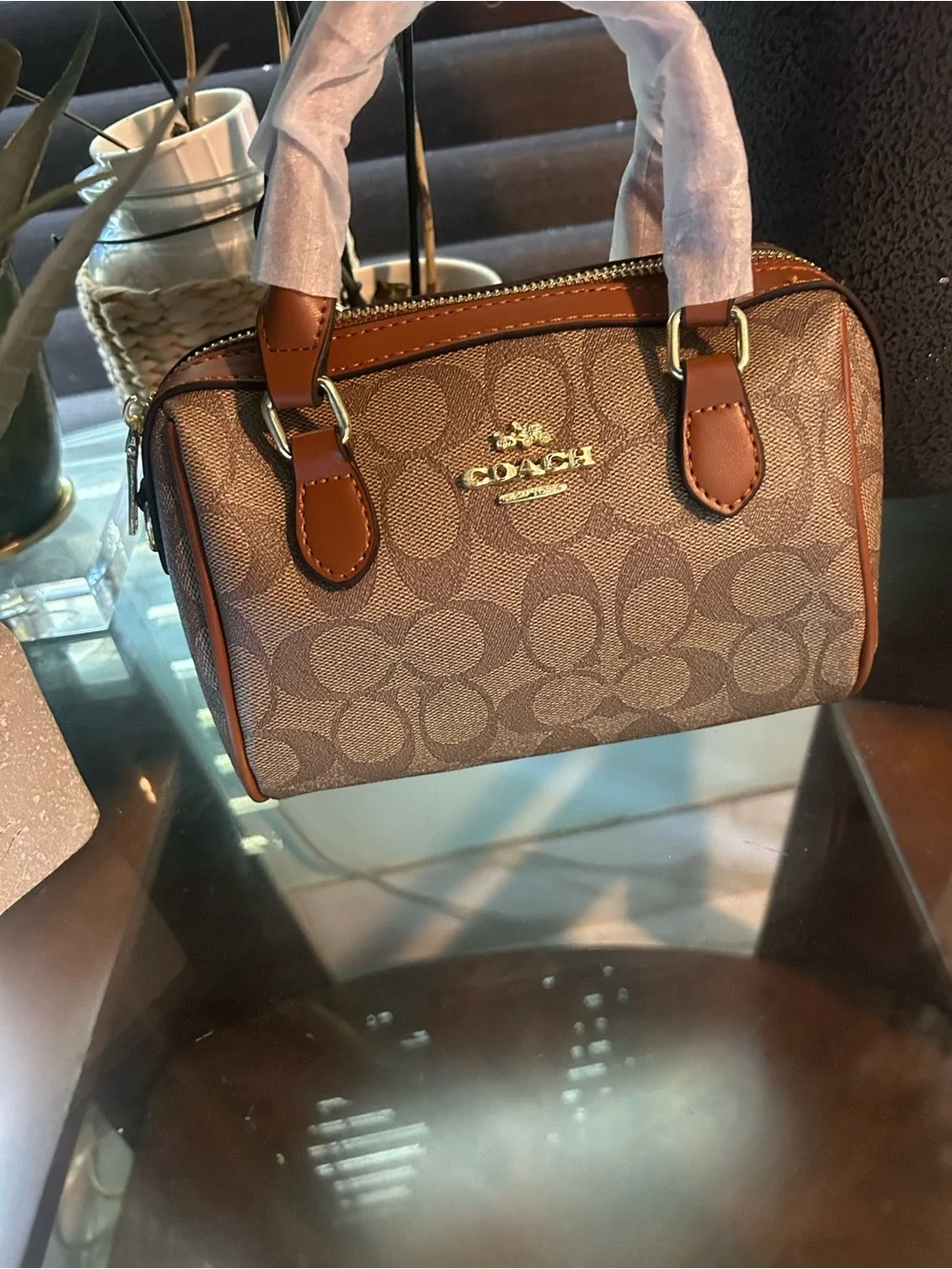 COACH Signature Canvas Mini Satchel in Brown